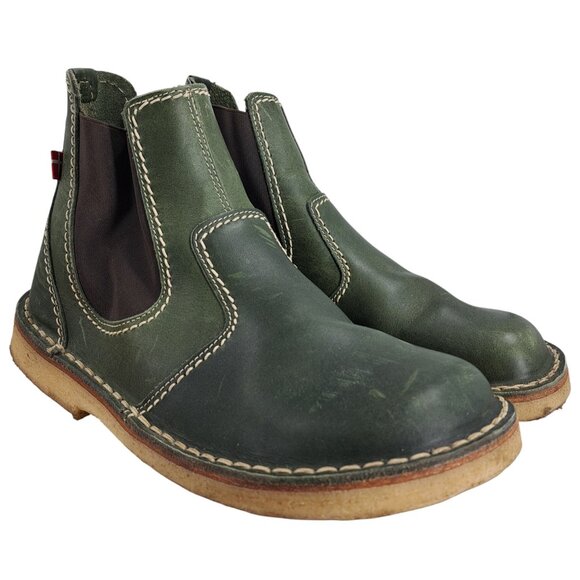 Duckfeet Roskilde Green Pull On Leather Chelsea Boots Size 40 US 9-9.5 Outdoor - Picture 1 of 14